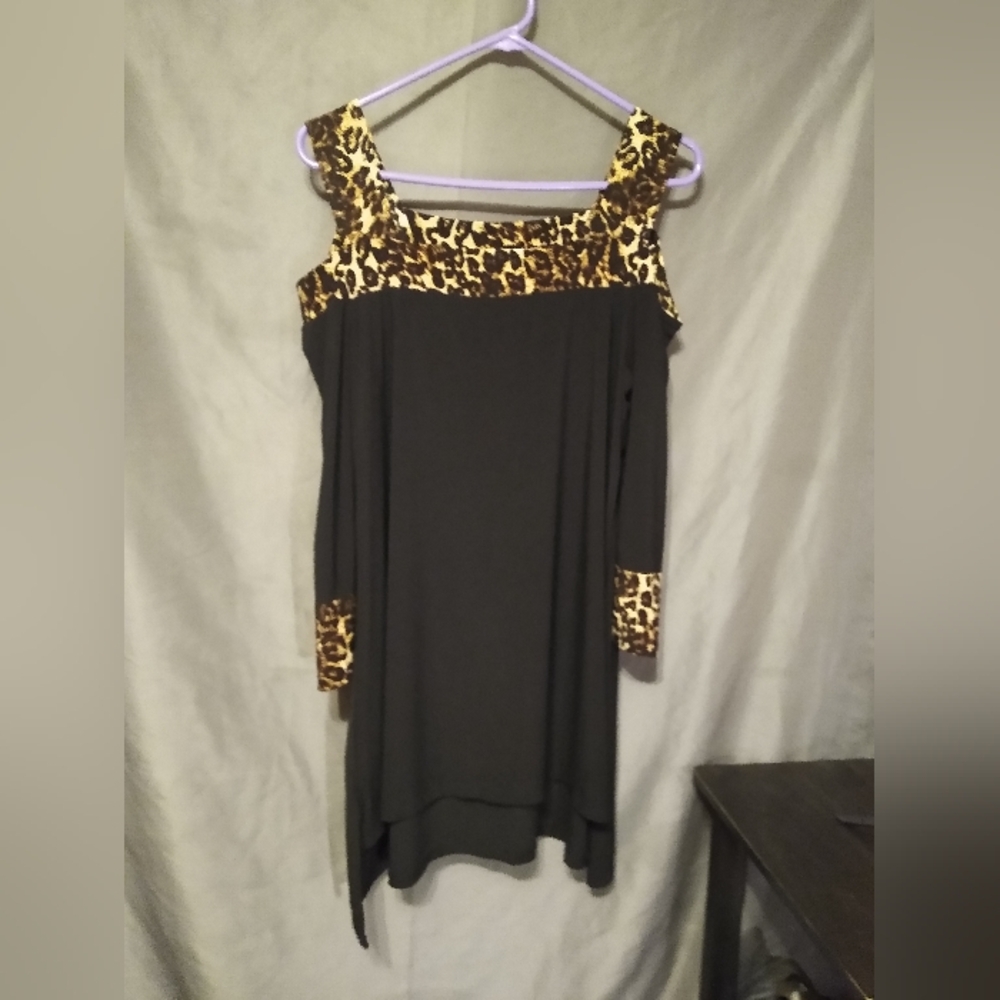 Leopard patchwork off the shoulder  mini dress